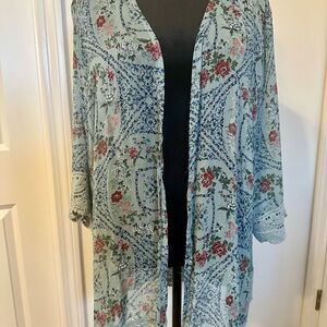 Floral Kimono Cardigan - Blue and Red